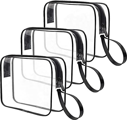 CGBE 3 Stück Kulturbeutel Transparent, Durchsichtige Kosmetiktasche Reise Make-up Tasche, Wasserdicht Kulturtasche Reisebeutel Waschtasche für Damen Herren, Schwarz