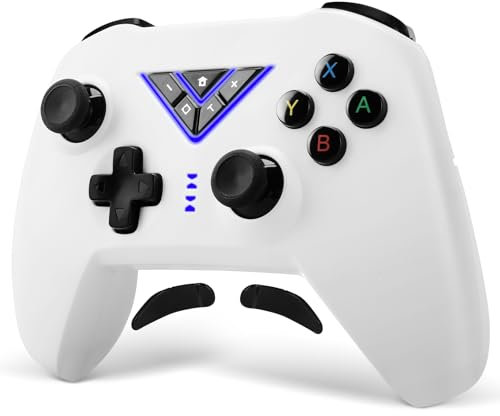 VooFun Manette Switch Pro, Bluetooth Manette Sans Fil pour Switch/Switch 2/PC, Gamer Switch Manettes avec Vibration, Turbo, Gyroscope 6 Axes, RGB Lumière, Wake-Up, Bouton Programmable (Blanc)