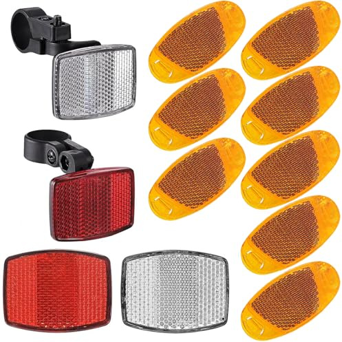 VICDUEKG Bike Front and Rear Reflectors Kit, 12 PCS Bicycle Light Wheel Spoke Reflectors Kit, Cycling Accessories Bike Safety Warning Reflectors for Handlebar and Night Cycling (Orange)