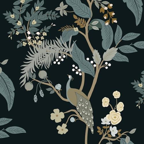 Fiula Selbstklebende Tapete Klebefolie Möbel 41CMx3M Möbelfolie Selbstklebend Blumen Vögel Blätter Schwarz Gelb Dekrofolie Wasserdicht Vinyl Vintage Wandverkleidung Schlafzimmer Wohnzimmer Wallpaper