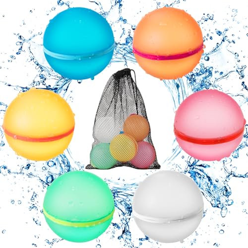 Globos De Agua Reutilizables, 6 Globos De Bomba De Agua con Cierre Automático y Llenado Rápido y 1 Bolsa De Malla, Juegos Acuáticos Al Aire Libre Para Niños y Adultos Para Peleas Acuáticas