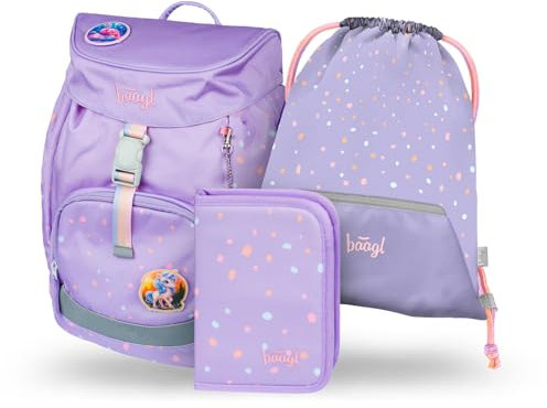 Baagl Schulranzen Mädchen für 1. Klasse, Airy Schultasche Set 3-Teilig, Grundschule Schulrucksack für Kinder, Ranzen für Schule, Tornister (Lieblingstiere)