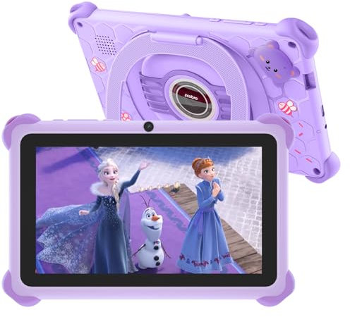 Android Kinder-Tablet 7 Zoll (17,8 cm) Quad Core, 2 GB RAM, 32 GB ROM, 128 GB Erweiterung, Kindersicherung, Lerntablet und Unterhaltung mit Schutzhülle, stoßfest, WLAN, Youtube, Google Play