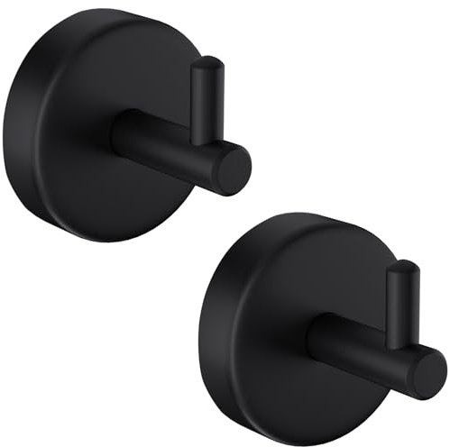 QNIIAED 2 Pack Towel Hooks for Bathrooms,Stainless Steel Door Hook Screw in for Coat Robe(Matte Black)