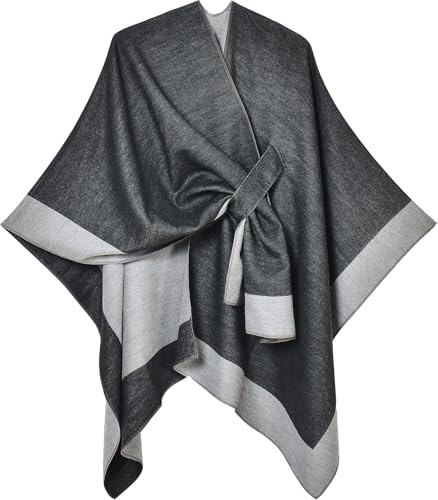 Shmily Girl Poncho Femme Tricot Cape Réversible Couverture Elégante Epaule Chaude Echarpe Tricotée Manteau pour Printemps Automne
