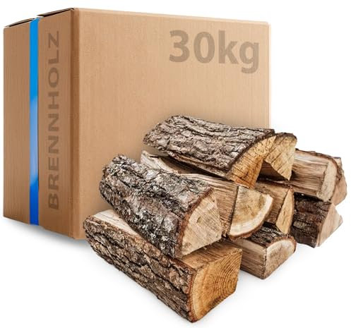 30kg Eichen Brennholz - Kammergetrocknetes Feuerholz 30cm Scheite für Kamin, Ofen & Feuerschale - 100% Naturholz, Hoher Brennwert, Raucharm, Ideal für Grill, Lagerfeuer, Smoker & Dekoration
