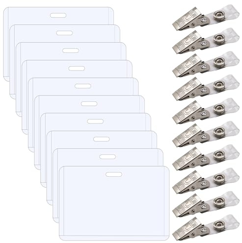 Portatarjetas de Identificación (10 Piezas), Portatarjetas de identificación con clip, Para tarjetas de oficina, negocios, exposiciones y exposiciones, Transparente