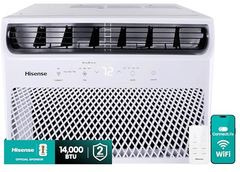 Hisense 14,000 BTU Smart Window Air Conditioner, 3 modes (Cooling, Fan, Dehumidifier), Easy Installation,Ultra Quiet, 2 Years Warranty