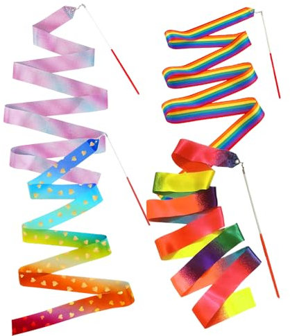 4 Stück Gymnastikband mit Stab,Rhythmic Dance Ribbons,Gymnastikband Kinder Tanzen Streamer Rhythmische Sportgymnastik Band Tanzbänder für Künstlerische Tanztraining