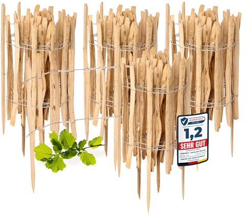 Garronda Recinzione Giardino Esterno in Legno di nocciolo, Recinzione da Giardino, staccionata in Legno Lunghezza: 500 cm GD-0156 (4 pezzi Naturale, Distanza doghe: 3-5 cm, Altezza: 60 cm)