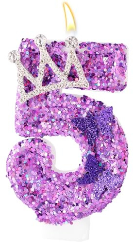 Velas Numéricas Cumpleaños, Velas Cumpleaños Corona Mariposa Morado Topper con Lentejuelas Decoración para Fiestas de Aniversario (5)