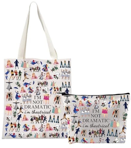2PCS Broadway Musical Theatre Gift Makeup Bag and Tote Bag I'm Not Dramatic I'm Theatrical Theatre Gift Broadway Fan Cosmetic Bag Zipper Pouch Canvas Tote Bag with Inner Pocket Theatre Fans Gift