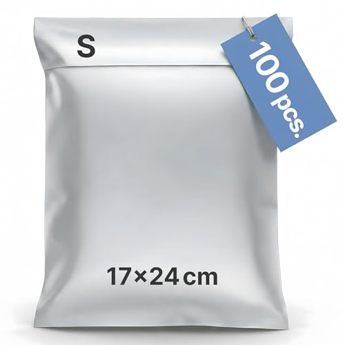 LIPOLABA® Pack de 100 bolsas de envío S 17x24 cm | Sobres de envío de plástico para ropa y documentos | Bolsas opacas e impermeables para paquetes | Embalaje para Vinted, Wallapop y ecommerce