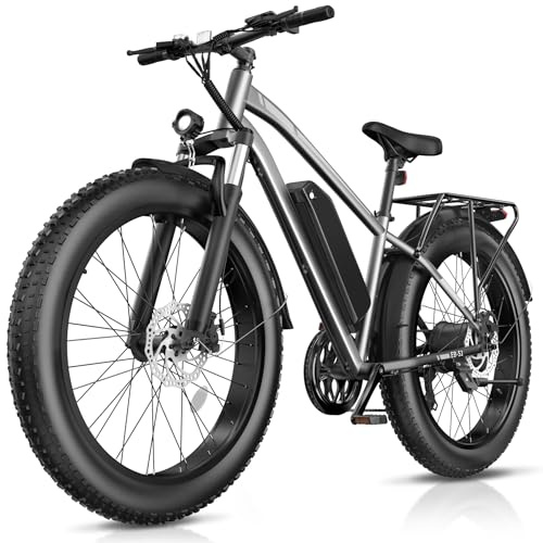 Loeook Electric Bike for Adults, 1000W Peak 20MPH 60Miles Ebike,48V 13AH Battery Electric Mountain Bike, 26 x 4'' Fat Tire Electric Bicycle with Rear Rack, Fenders, 7 Speed, UL 2849 Certified
