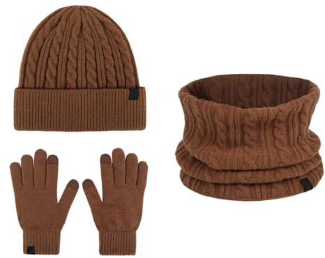 Juego de guantes para niños, gorro, bufanda y guantes, a la moda, al aire libre, para bebé, cálido, tres piezas, marrón, Altoa única