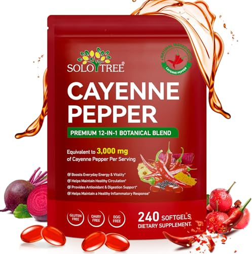 Cayenne Pepper Softgels Supplement with Turmeric Curcumin & Beet Root Hawthorn Extract, 240 Capsules Serving with Vitamins D3, K2 & E, Supports Heart Health, Circulation & Leg Vein Wellness | - 3000 mg daily dose 12-in-1 capsaicin capsules from Cayenne, with vitamins D3, K2 and E,