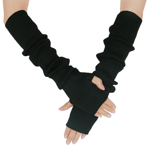 Farlenoyar Warm Cashmere Long Arm Gloves for Women Cozy Winter Fingerless Soft Arm Warmers, Ideal for Sleeveless Tops, Great Holiday Gift (Black)