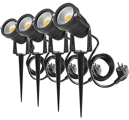 aulyun 4 Packs, 5W LED Impermeable IP65, Luz de Paisaje al Aire Libre 220V Focos de exterior con enchufe, de iluminación Para Calzada, Patio, Cesped, Pathway, Jardín