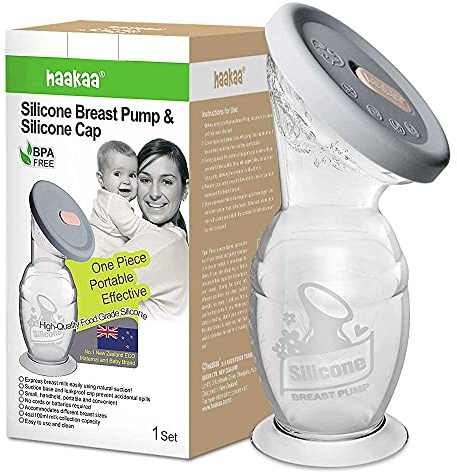 Haakaa Gen2 Sacaleches Manual 150ML Juego con Tapa - Silencioso Extractor de Leche con Base de Succión - Fácil de Limpiar - Colección de Leche Materna - Silicona de Grado Alimenticio