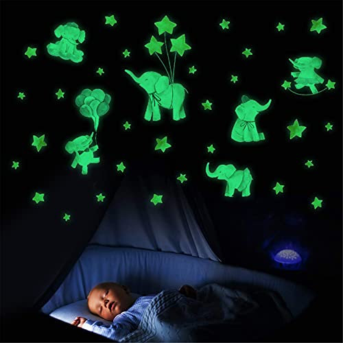 SWECOMZE Leuchtsticker Wandtattoo, Cartoon Tier Elefant Leuchtsterne selbstklebend Aufkleber, Leuchtaufkleber Leuchtsticker Babyzimmer Deko für Mädchen Jungen Geschenke