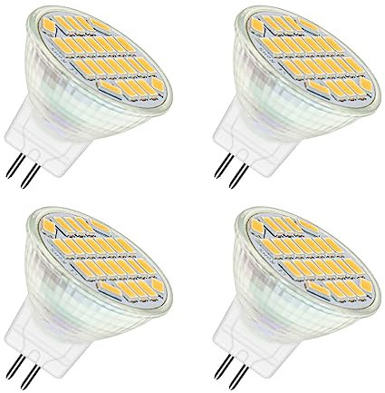 Akynite MR11 GU4 12V LED 4W Blanc Chaud 3000K, 400LM, 120° 35mm MR11 35W Halogène Équivalent, AC DC 24V 12V Spot LED Encastrable GU4 pour Meuble Cuisine Camper, non-dimmable, lot de 4