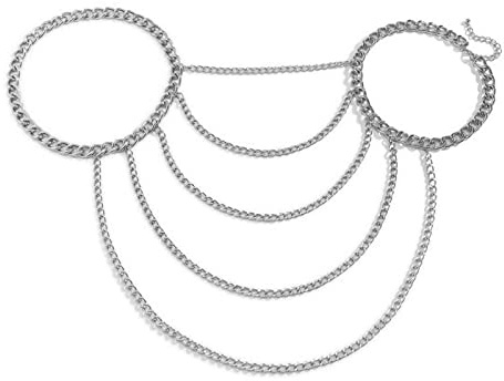 Inateannal Punk Multistrato Corpo Catena Argento Spalla Collana Stratificata Nappe Spalla Imbracatura Sexy Reggiseno Catena Dichiarazione Spalla Collana Gioielli Per Le Donne