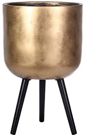 IDEALIST 33cm Plant Pot for Trees | Gold Metallic Reinforced Stone Large Indoor Planter with Legs | Flower Pot Cover D33 H61 cm, 26.5 litres