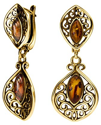 Copal Ohrringe Aus Baltischem Bernstein Und 925 Sterling Silber Mit Goldbeschichtung