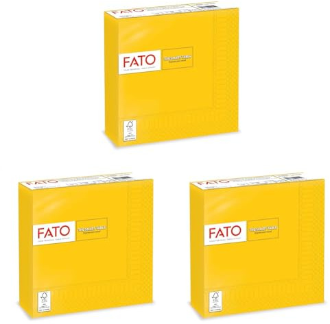 Fato, serviettes en papier jetables, idéales pour les déjeuners informels et les buffets, paquet de 50 serviettes, format 33x33, pliées en 4, 2 plis, jaune, 100% pur papier cellulosique, certifié FSC