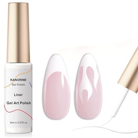 KANORINE Gel Polish Liner - White Nail Art Gel Liner 8ml, French Tip, White Color, Built-In Nail Art Brush, Soak Off