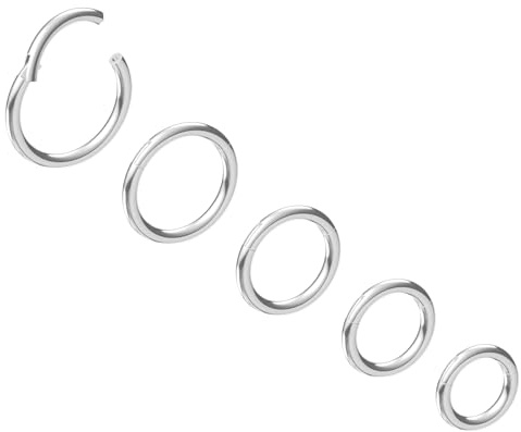 NewkeepsR Steel 5PCS-16g×6/7/8/9/10mm Anillos Para Perforación De Cartílago, Labio, Hélix Y Trago, Aro Nasal De 1,2mm Sin Costuras, Aretes Plateados Tipo Dormilona.