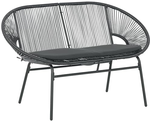 Outsunny Silla Acapulco de 2 Plazas Sofá Acapulco Silla de Jardín con Cojines Reposabrazos y Marco de Acero Carga 260 kg para Terraza Balcón Patio 132x72x83 cm Negro