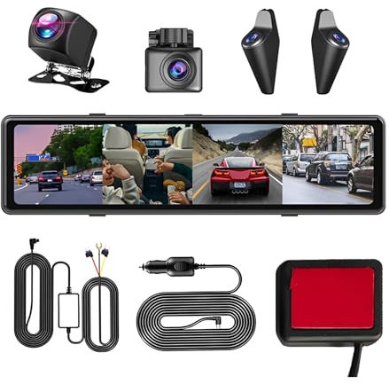 EIOLWJIEO ABS Car 4CH Dash Cam Car Dvr Dash Cam AHD Front Rear Sides View Camera W/DVR Recording With 12Quad Split Touch Screen