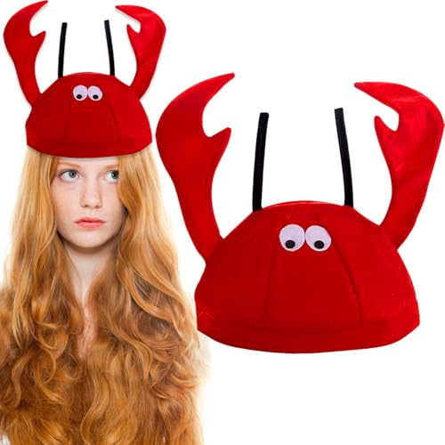 Jaczora Red Party Lobster Hats,Funny Plush Hat Cartoon Halloween Hat,Adjustable Lobster Hat Costume Fancy Hats for Carnival Cosplay Christmas Halloween Costume Accessories