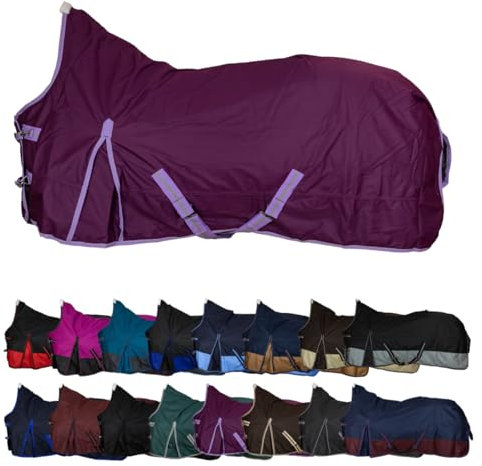 RL24 - Weidedecke High Neck Basicline 600D – Regendecke & Übergangsdecke – wasserdichte Outdoordecke mit Kreuzbegurtung – Pferdedecke in Lila – Größe 155cm (Nylonfutter)