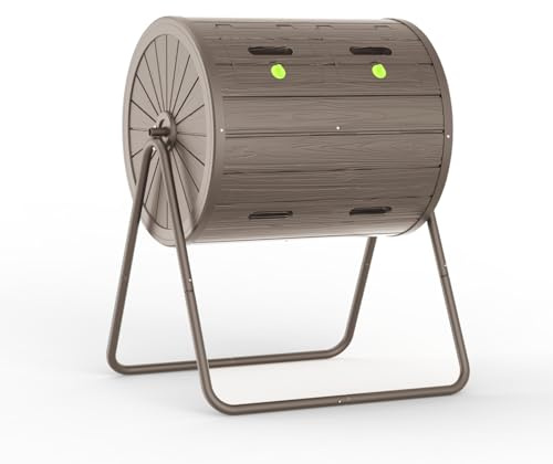 PatioZen Dual Chamber Tumbling Composter 43 Gallon Large Outdoor Tumbling Composter Efficient Batch Composting Easy Turn Design (Grey)
