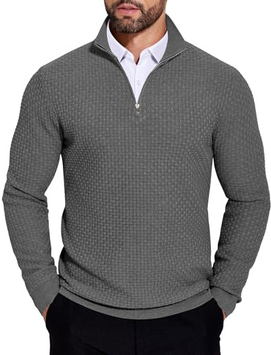 COOFANDY Men's Half Zip Jumpers Turtle Neck Sweater Light Slim Fit Knitted Jumper Winter Sweaters Long Sleeve Tops Casual Smart Dark Grey M