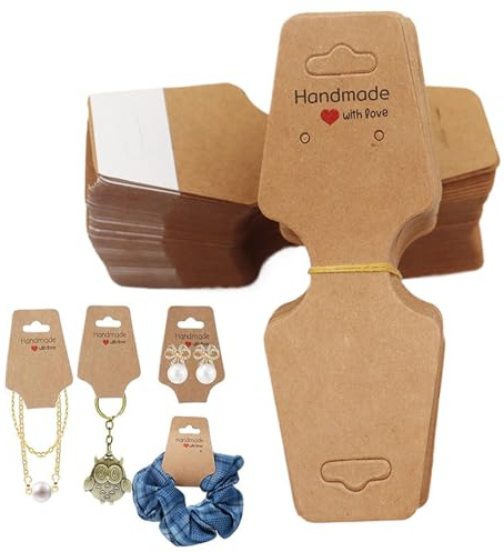 100Pcs Jewellery Earring Bracelet Display Cards, Blank K-raft Card Holder, Self Adhesive Jewelry Packaging Selling Card,Earring Holder Cards, Handmade Cardboard Necklace Cards for DIY Jewellery