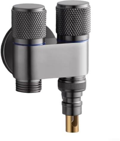 Válvula de ángulo de agua de doble salida, válvulas en ángulo de triple conexión, divisor de regulación de flujo para dos líneas de agua separadas (B-gris)