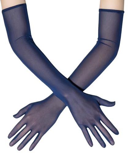 SHYYOULQE Delicados guantes de manga larga para mujer, delgados, elásticos, transpirables, transparentes, para bodas, eventos de noche y atuendo casual, accesorio de novia, azul marino, Talla única