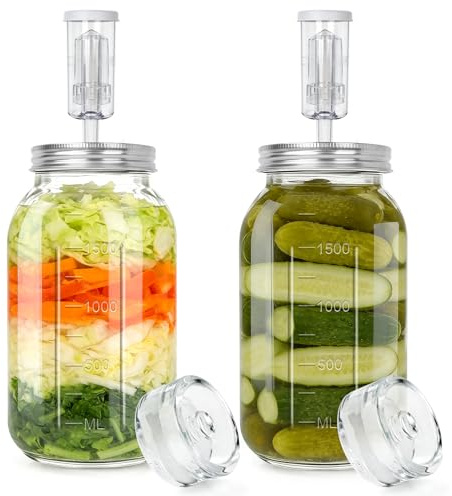 AULEEP 2L Fermentation Jars with Fermentation Weights & Fermenting Airlock, 2-Set Fermenting Kit for Ssauerkraut, kimchi, kombucha, fruits, vegetables, pickled vegetables, sourdough starter, etc.