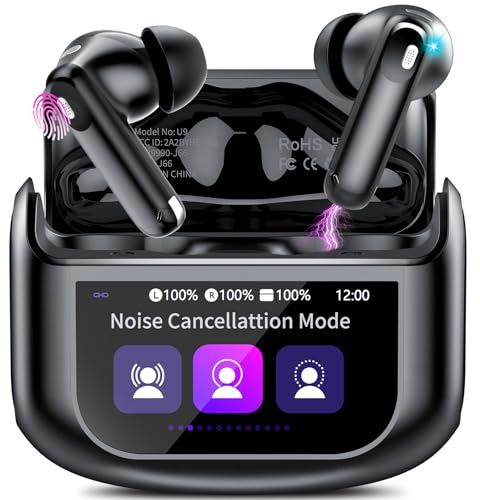 Thunelec Auriculares Inalambricos con Pantalla Táctil LED, 2026 Nuevo Auriculares Bluetooth 5.4 con Reducción de Ruido ANC+ENC y HD Mic, 48H Cascos Inalambricos con HiFi Estéreo/5 Modos EQ, Negro