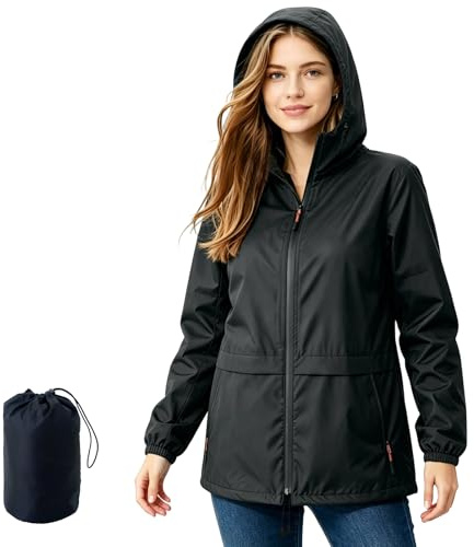 RJVZVEJH Waterproof Rain Jacket for Women, Lightweight Packable Raincoat with Hood for Outdoor Golf Hiking Travel Windbreaker