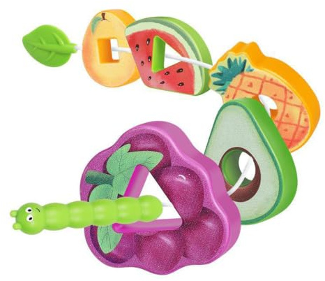 Elmsley 1 Set Kid Threading Toys,Greedy Caterpillar Stringing Game,Plastic Fruit Veggie String Toy,Fine Motor Skills Toys,for 2-3 Year Olds Educational Toys