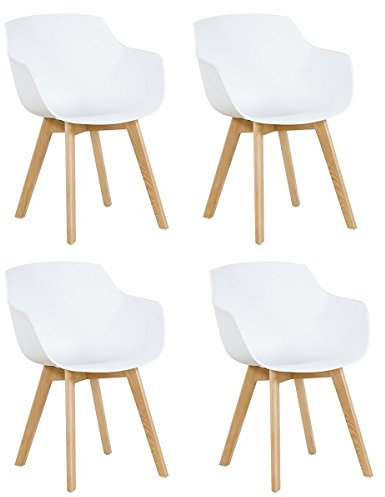 DORAFAIR 4er Set Sessel Skandinavisch Wohnzimmerstuhl Modern Esszimmerstühle mit solide Buchenholz Bein, Retro Design Stuhl für Büro Lounge Küche, Weiß