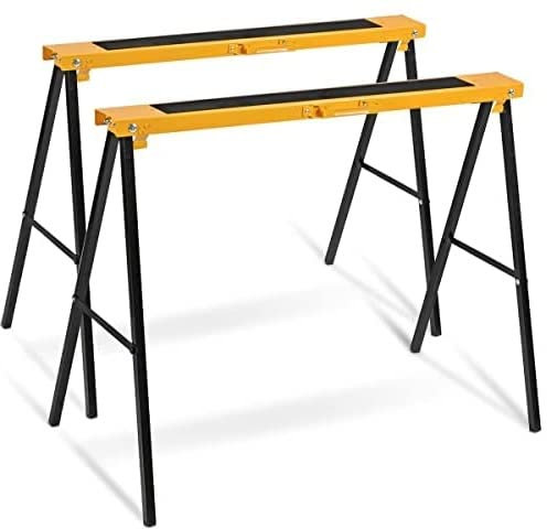 GOPLUS Set di 2 Cavalletti Pieghevoli da Lavoro, in Metallo, Cavalletto da Lavoro Portatile e Leggero, Carico fino a 125 +125 kg