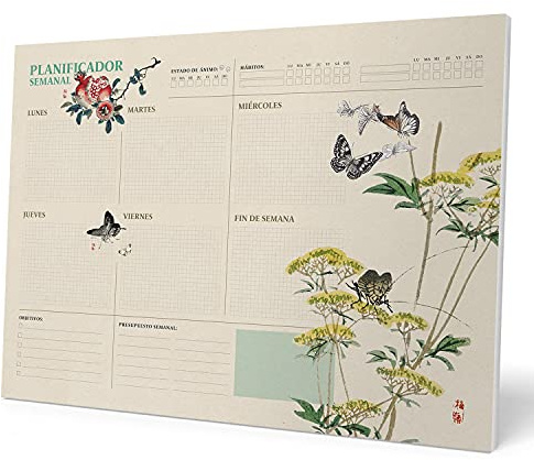 Planificador semanal A3 Japanese - Weekly planner : Planner Sin Fecha en Español - Organizador semanal escritorio [54 págs. con Alto Gramaje]