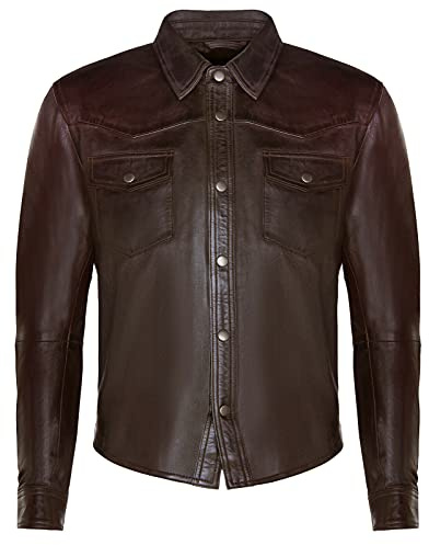 Infinity Leather Chemise en Cuir Véritable Noir Pour Hommes Jeans Trucker Coupe Ajustée Veste L