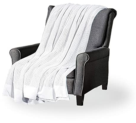 A ATH COLLECTION 100% Pure Organic Cotton Cellular Blanket Thermal Breathable Travel Blanket Extra Soft Warm Lightweight for Adults (King 260 x 230 CM, White)