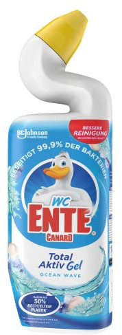 WC-Ente Total Aktiv Gel, Flüssiger WC-Reiniger, Toilettenreiniger, Ocean Wave (frischer Duft, marineblau), 8 x 750 ml